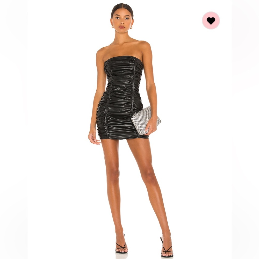 Vegan leather Ruched mini dress in black